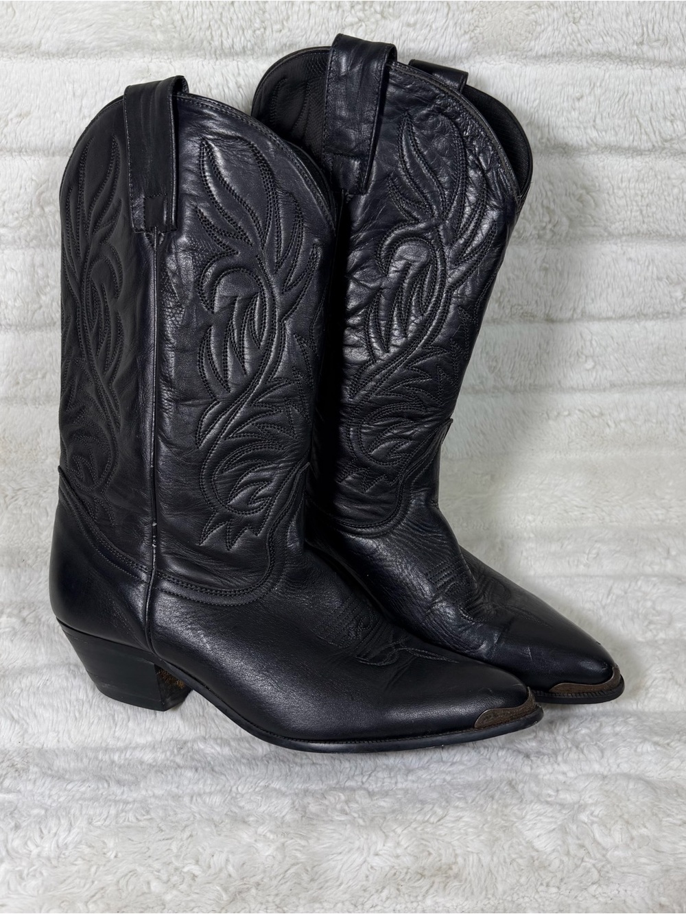 Oak Tree Farms Black Leather Stacked Heel Western Boots Women's Size 8